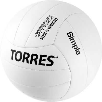 Мяч вол. «TORRES Simple» арт.V32105, р.5, синт.кожа (ТПУ), маш. сшивка, бут. камера, бело-черный