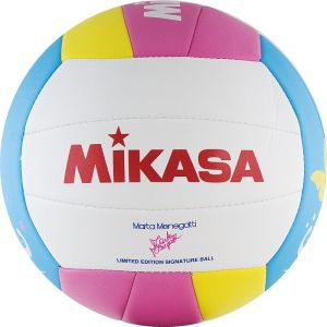 Мяч вол. пляжн. «MIKASA VMT5»,р.5, 18 пан., мягкая синт.кожа (ТПУ), маш. сш., бело-розов-желто-голуб