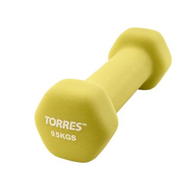 Гантель «TORRES 0,5 кг» арт.PL550105, металл в неопреновой оболочке, форма шестигранник, желтый