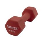 Гантель «TORRES 4 кг» арт.PL55014, металл в неопреновой оболочке, форма шестигранник, красный