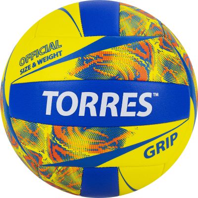 Мяч вол. «TORRES Grip Y» арт.V32185, р.5, синт.кожа (ТПУ), маш. сшивка, бут.камера,желто-синий