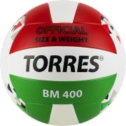 Мяч вол. «TORRES BM400» арт.V32015, р.5, синт. кожа (ТПУ), клееный, бут.кам., бело-крас-зелен